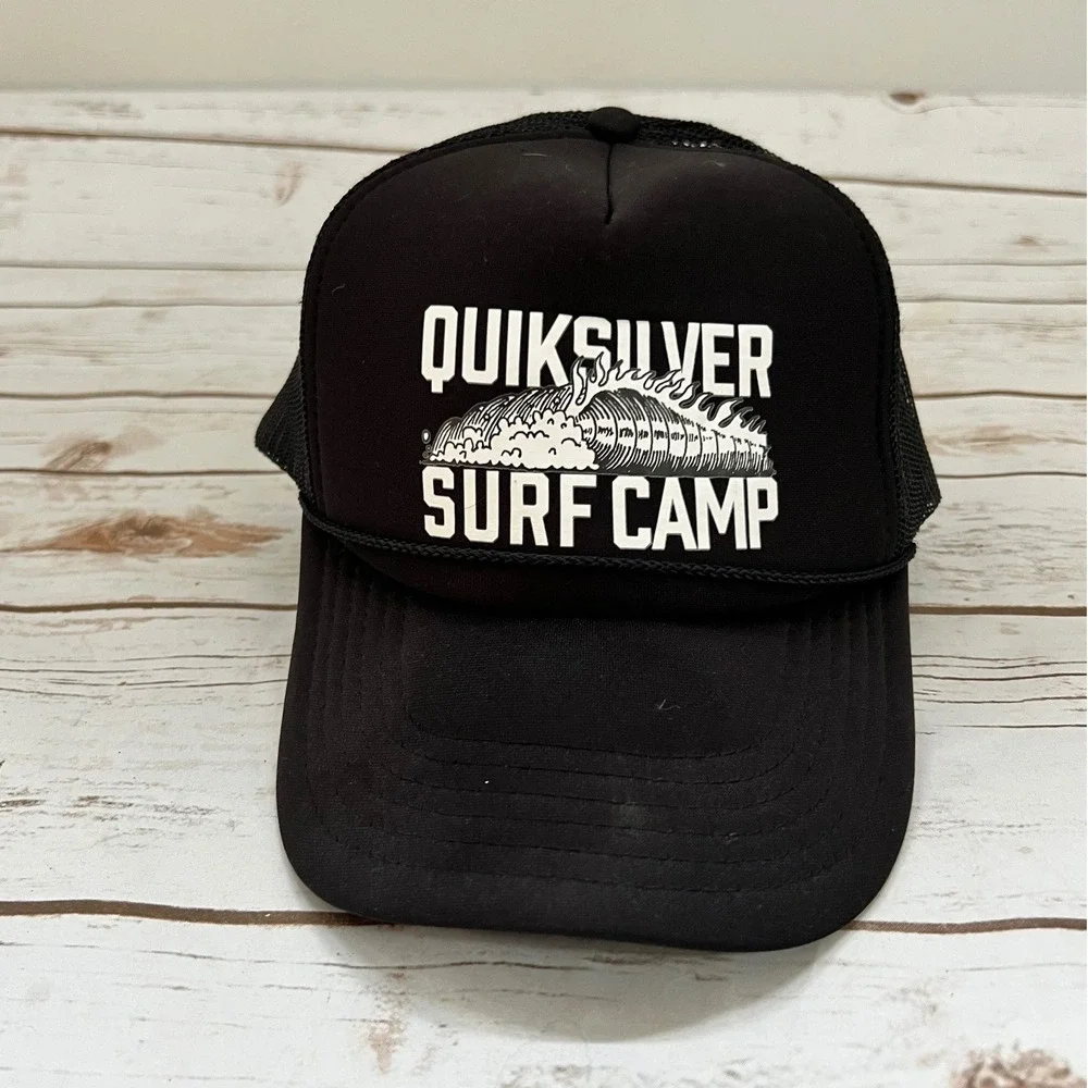 Quiksilver Trucker Hat Black Surf Camp Wave Mesh Snapback OSFM